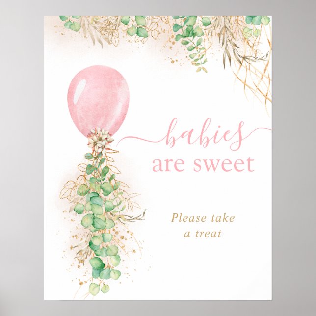 Poster Fille Or Eucalyptus Balloon Bébés sont doux (Devant)