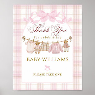 Poster Fille ourson mignon préparé Fête prénatale Nœud ca