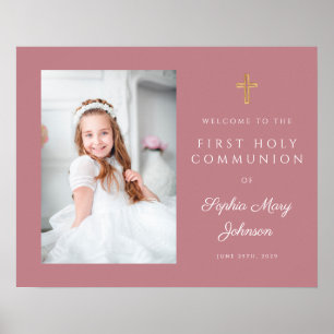 Poster Fille Photo Première Communion Rose Bienvenue