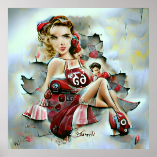 Poster Fille pin up générée par l'IA inspirée des années