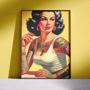 Poster Fille pin-up tatouée vintage
