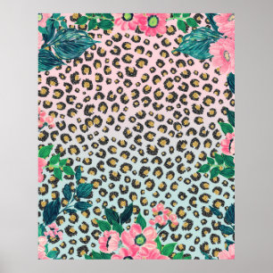 Poster Fille Pink Mint Ombre Floral Parties scintillant E