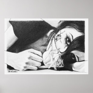 Poster Fille pleurant avec rose Dessin surréaliste art