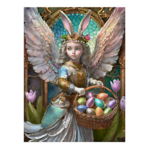 Poster Fille portant un costume d'ange de lapin de Pâques