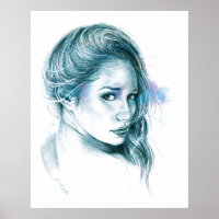 Fille portrait dessin au crayon Bleu