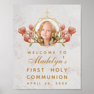 Poster Fille première communion Photo rose Magnolia Bienv