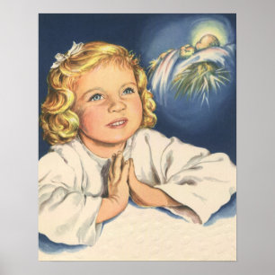 Poster Fille priant pour Jésus-Christ, prières au coucher