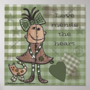 Poster Fille primitive et chat