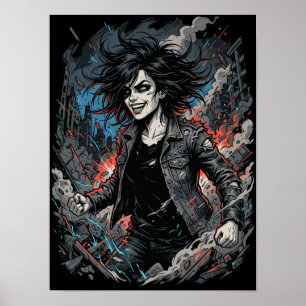 Poster Fille Punk Chaos Contrôlé Rebelle Grunge Urbaine
