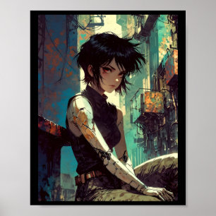 Poster Fille Rétro Anime Cyberpunk Guerrière de l'Avenir
