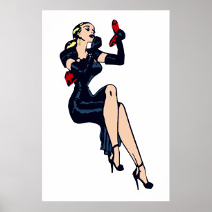 Poster Fille Rétro Blonde Jolie Vintage Pin-Up de Glamour