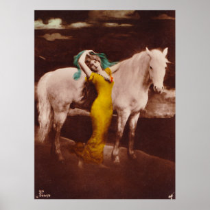 Poster Fille romantique victorienne avec le cheval blanc
