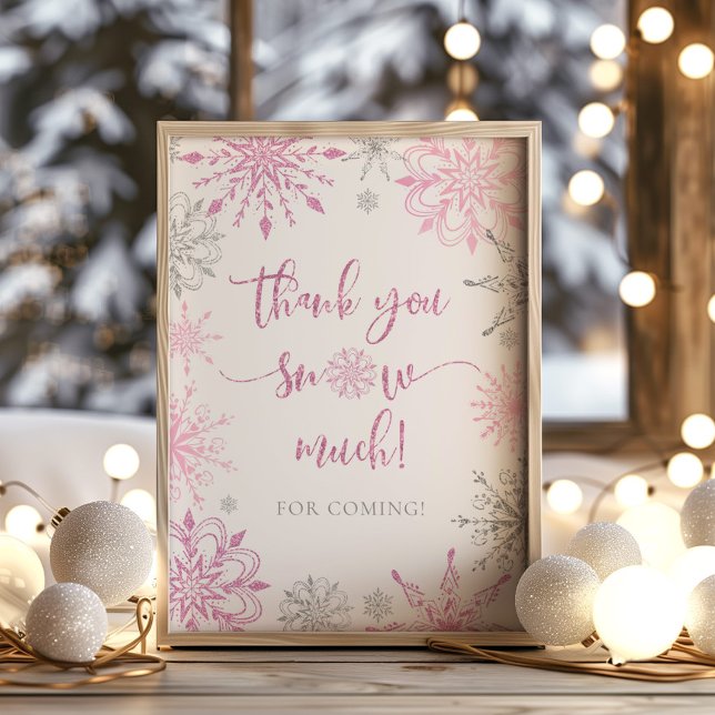 Poster Fille rose argent flocons de neige Merci beaucoup  (Créateur téléchargé)