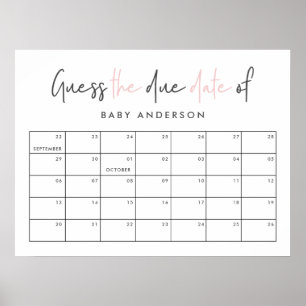 Poster Fille rose baby shower rose bleu bleu moderne typo