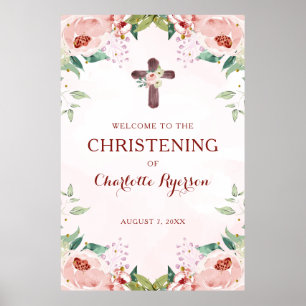 Poster Fille rose Floral Christening Bienvenue