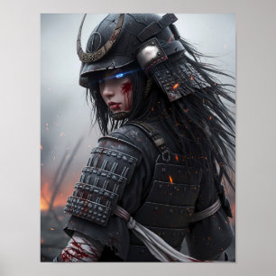 Poster Fille Samouraï Cyberpunk