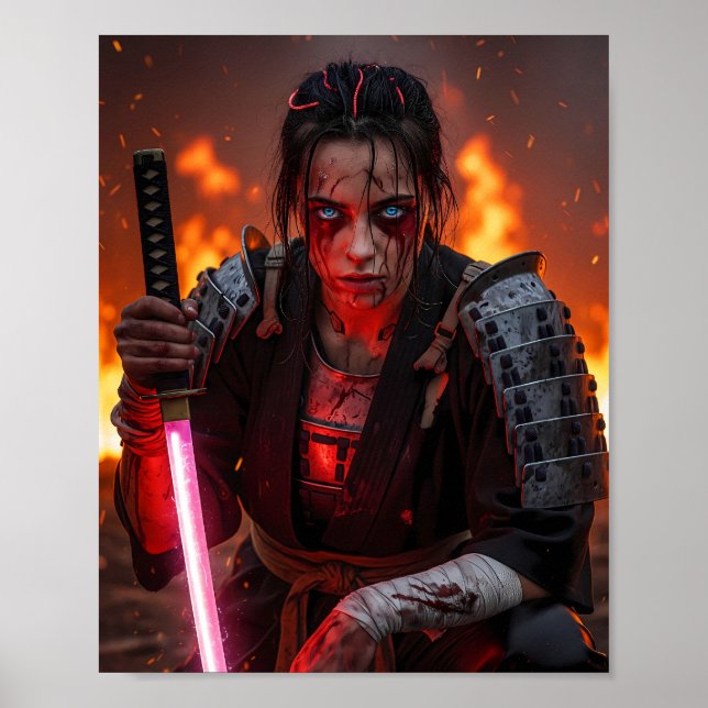 Poster Fille Samouraï Cyberpunk (Devant)
