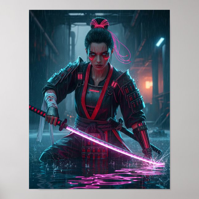 Poster Fille Samouraï Cyberpunk (Devant)