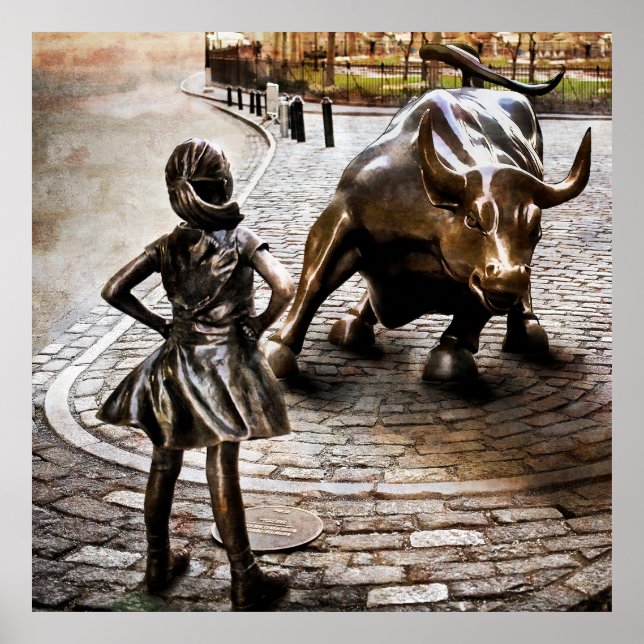 Poster Fille sans peur face à la rampaging Bull (Devant)