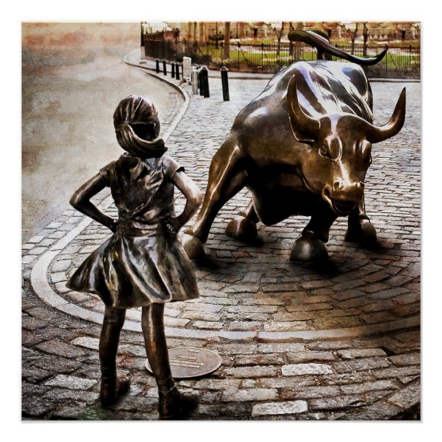 Poster Fille sans peur face à la rampaging Bull (Devant)