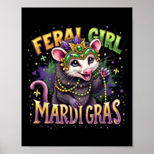 Poster Fille sauvage vintage Possum Mardi Gras Fête de Ma
