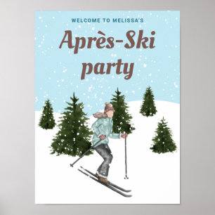 Poster Fille skieuse Bienvenue à la fête Après-Ski des pe