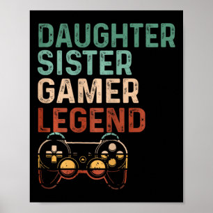 Poster Fille Soeur Gamer Légende Jolie Vidéo Jeu Amour