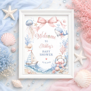 Poster Fille sous la mer Baby Shower Bienvenue