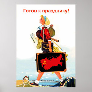 Poster Fille soviétique prête pour des vacances en Russie