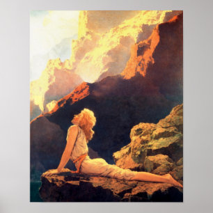 Poster Fille sur un rocher