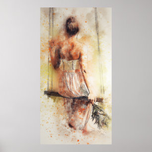 Poster Fille sur une aquarelle pivotante