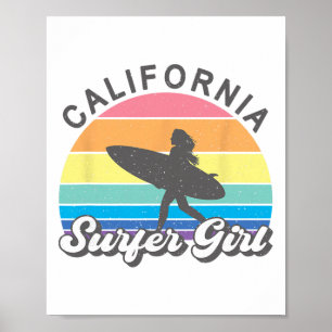 Poster Fille surfeuse Californie Surf Plage Femmes Cu