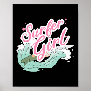 Poster Fille surfeuse faisant du surf