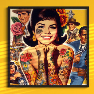 Poster Fille tatouée de l'ancienne école