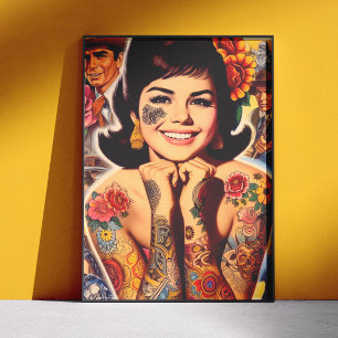 Poster Fille tatouée old school