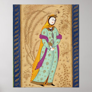 Poster Fille tenant un navire de vin et une poire, de la