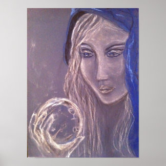 Poster Fille tenant une boule de cristal