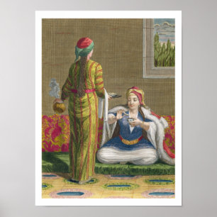 Poster Fille turque, ayant le café sur le sofa, 18ème