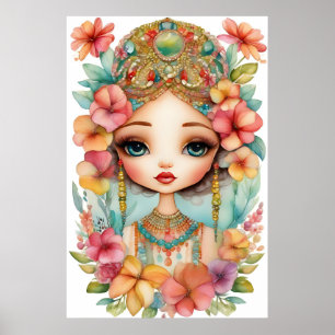 Poster Fille tzigane avec perles encadrées ART