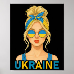 Poster Fille ukrainienne blonde Drapeau ukrainien Petite 