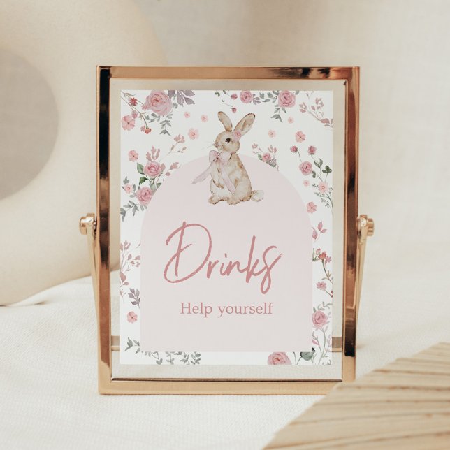 Poster Fille Un Baby shower De Lapin Boissons (Pink Some Bunny Baby Shower Drinks Sign)