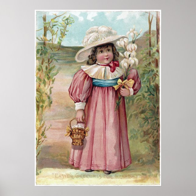 Poster Fille victorienne avec Lys de Pâques pour grand-mè (Devant)