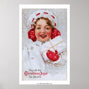 Poster Fille vintage de Noël avec le paquet