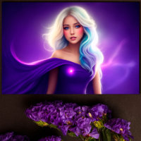 Fille violette blonde neon élégant rose dame art