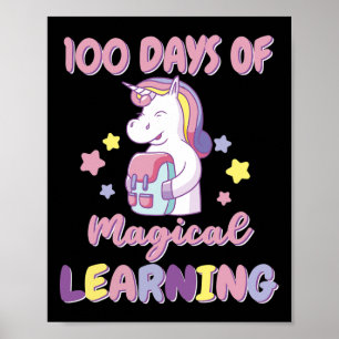 Poster Filles 100 Jours De Scolaire Tenue Unicorn sac à d
