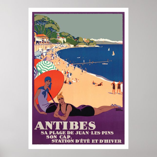 Poster Filles à Antibes Beach, France, Côte d'Azur (Devant)