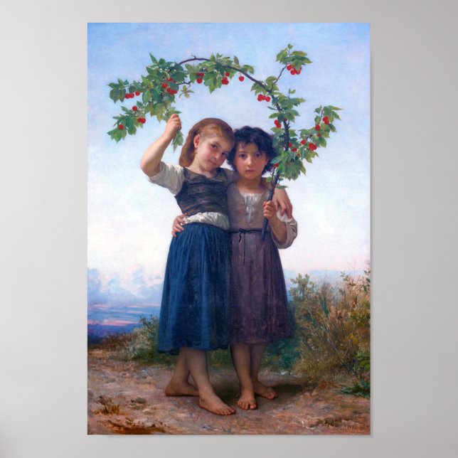 Poster Filles avec la Branche Cerise, Bouguereau (Devant)