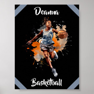 Poster Filles Basketball Aquarelle Personnalisée