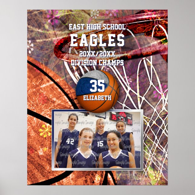 Poster filles bleu gris équipe couleurs photo basket-ball (Devant)