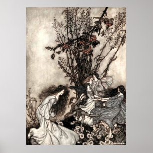 Poster Filles dansantes vintages dans le jardin par Rackh